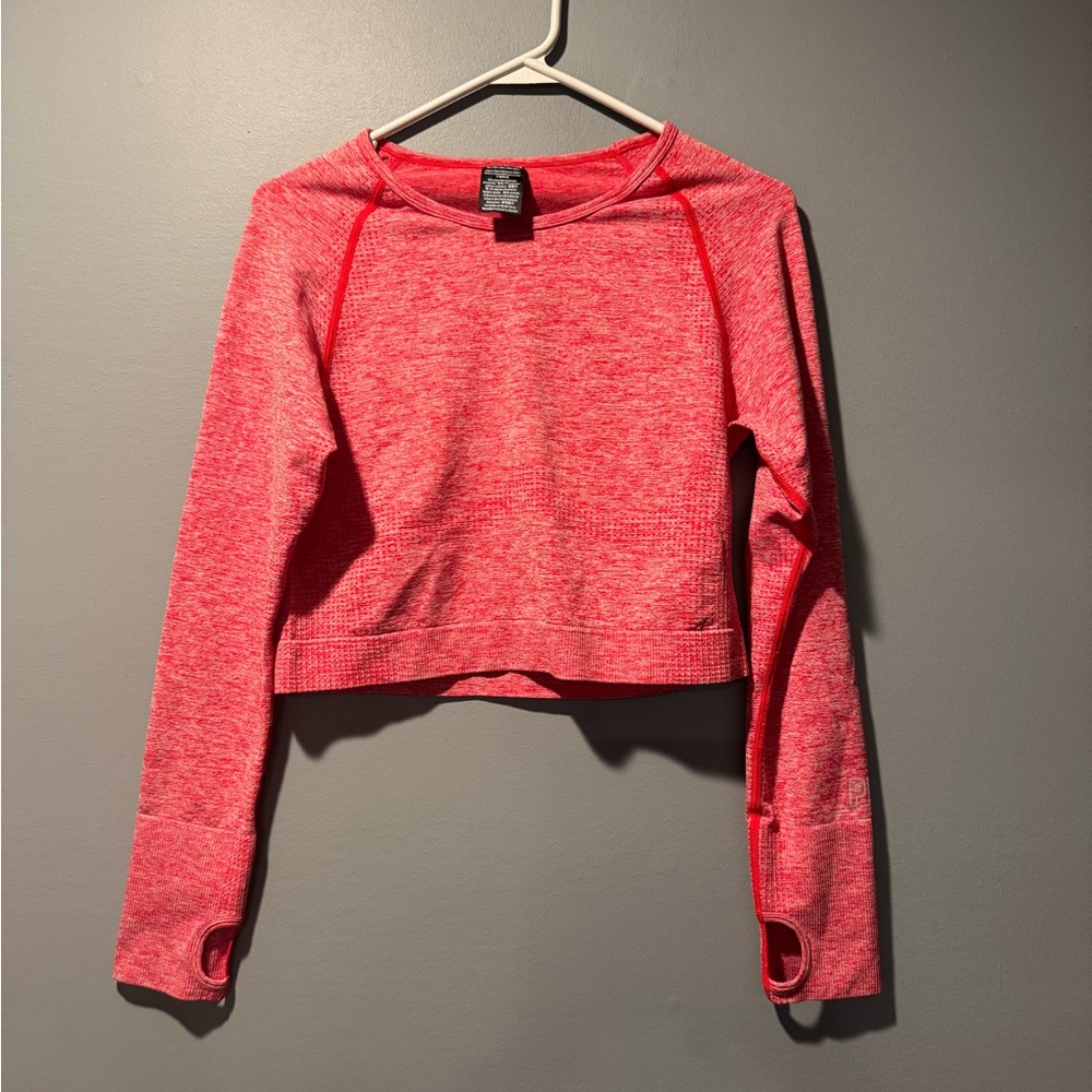 *Victoria's Secret PINK Active Seamless Long Sleeve Cropped Top Heather Red